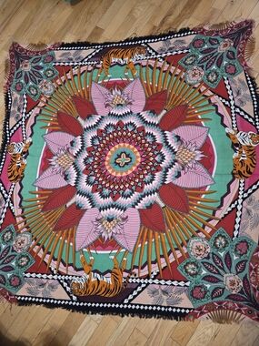 Tiger Floral Scarf 50x50 Boho Statement Shawl Rayon